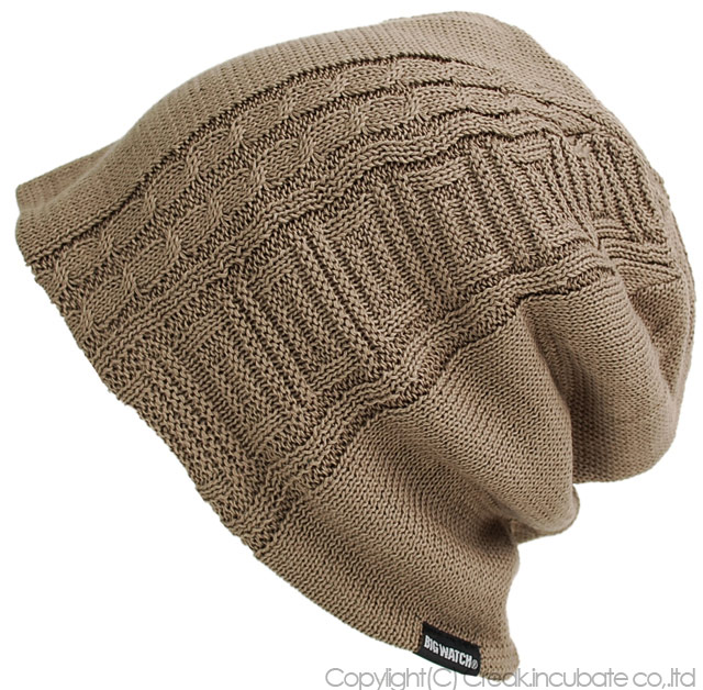 ■サイズ ・縦30cm 横幅30cm頭周り61cmまで対応 ■素材 コットン50％×アクリル50% ■カラー 表：ベージュ 裏：同色 ■商品説明 サイドにケーブル編みデザインを施したリバーシブルBig
